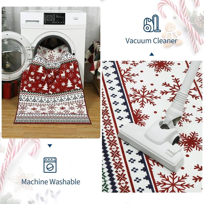 Washable Vintage Boho Christmas Area Rug, Low Pile - 1'6" x 2'6"