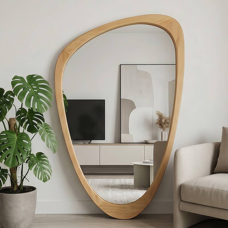 Irregular Solid Wood Frame Decorative Mirror - Oak - 20"x30"