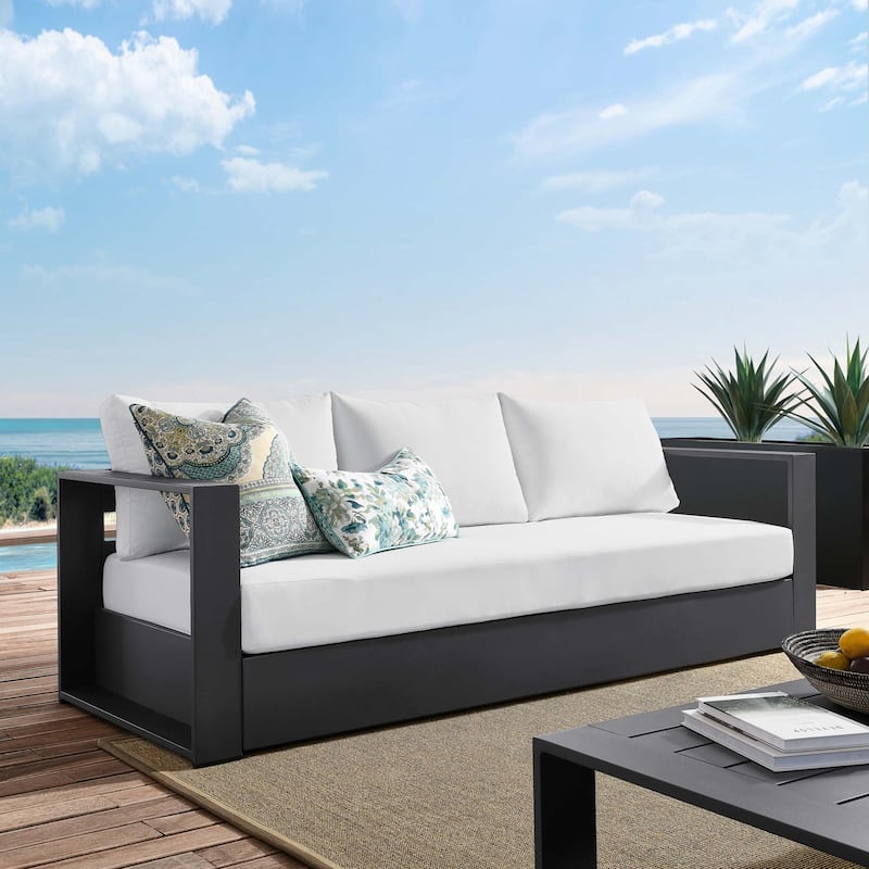 Tahoe Outdoor Patio Powder-Coated Aluminum Sofa - Gray White
