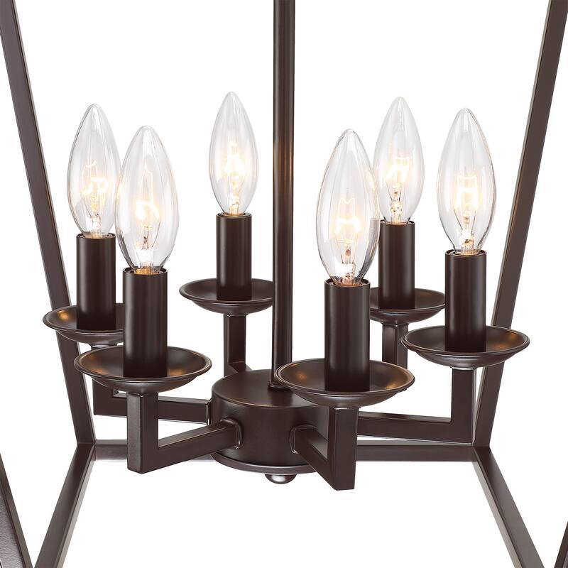4 or 6-light pendant with steel cage shade and soft gold / Black finish