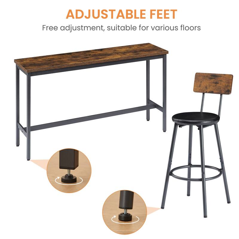 Industrial 63" Bar Table Set with 3 PU Upholstered Stools, Modern Breakfast Table for Kitchen, Living Room, or Banquet Hall