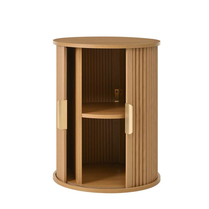 Mid-Century Modern Coffee & End Table Set with Tambour Doors - 2-Piece Wood Finish Living Room Storage