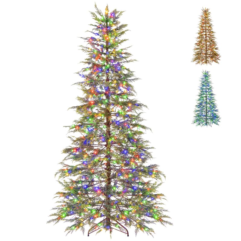 Pre-Lit Green Artificial Christmas Tree with Multicolor LED Lights and Realistic TPE Branches