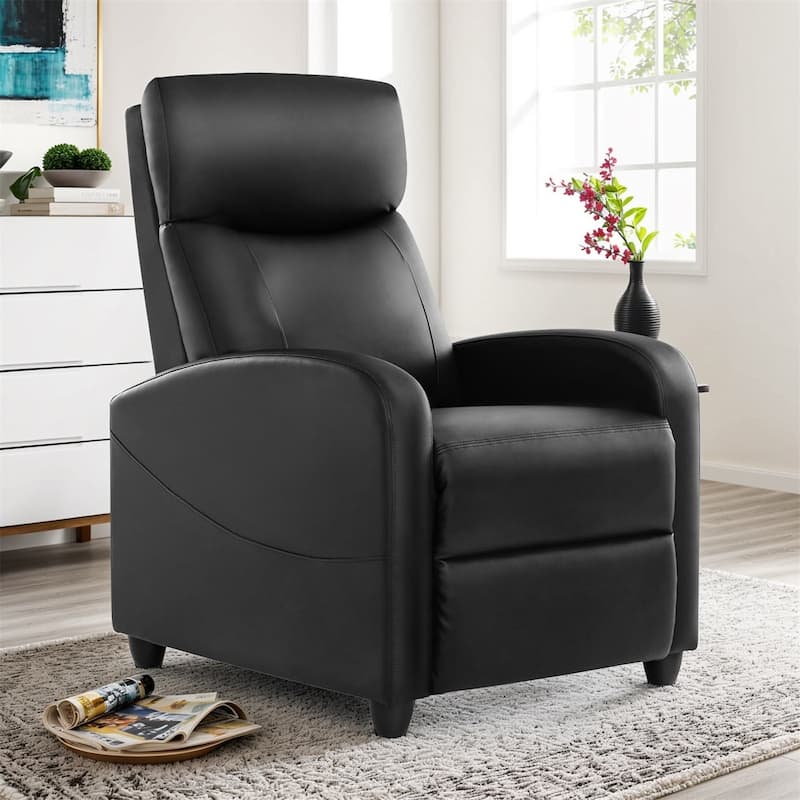 Recliner Chair for Living Room - Massage PU Leather Recliner Sofa with Lumbar Support, Home Theater Seating - PU Black