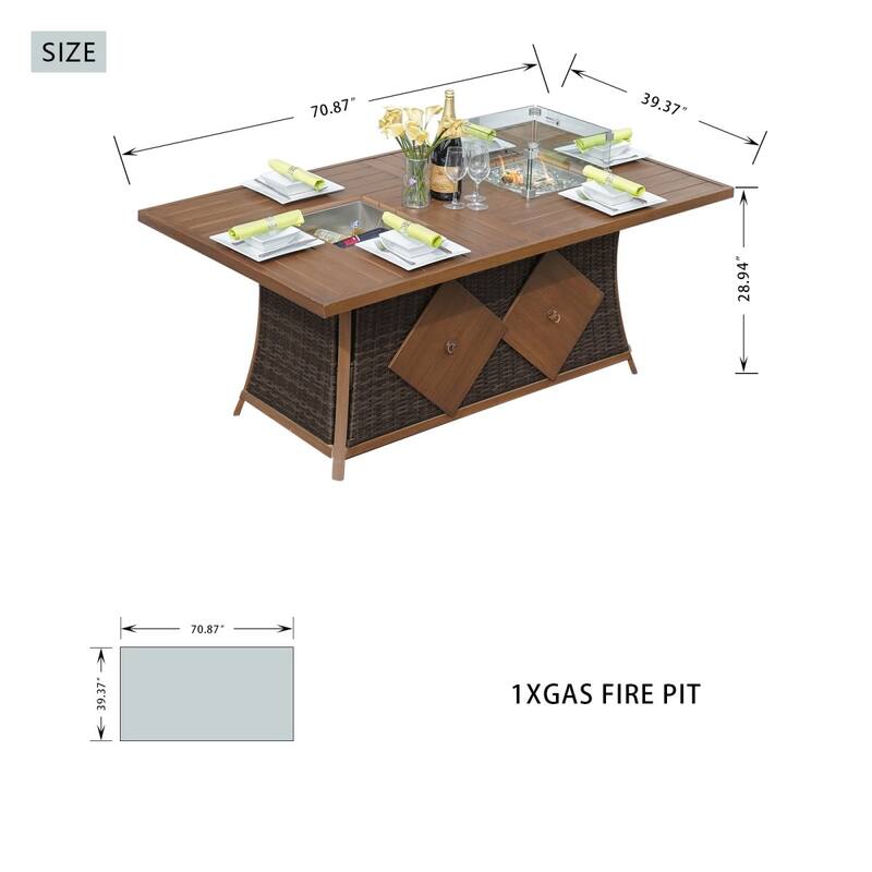 7-Piece Patio Rattan Dining Set with Ice Bucket and Firepit