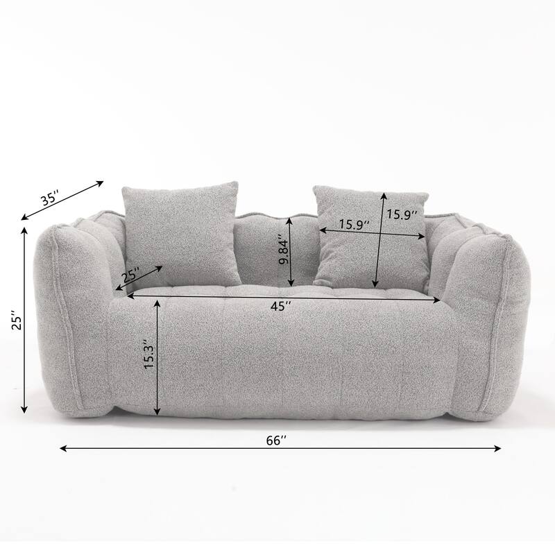 Soft Bean Bag Chair for Adults, Cozy Lazy Bean Bag Sofa, 2 Seat with Armrests for Home