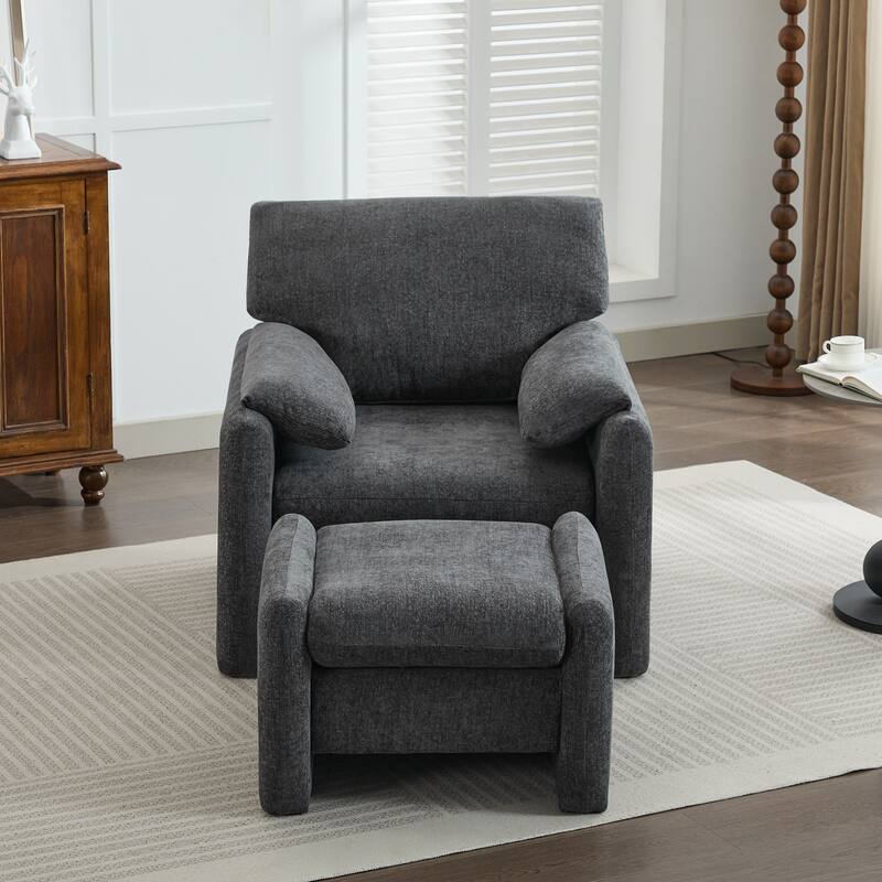 Chenille Single Sofa Chair & Ottoman Set