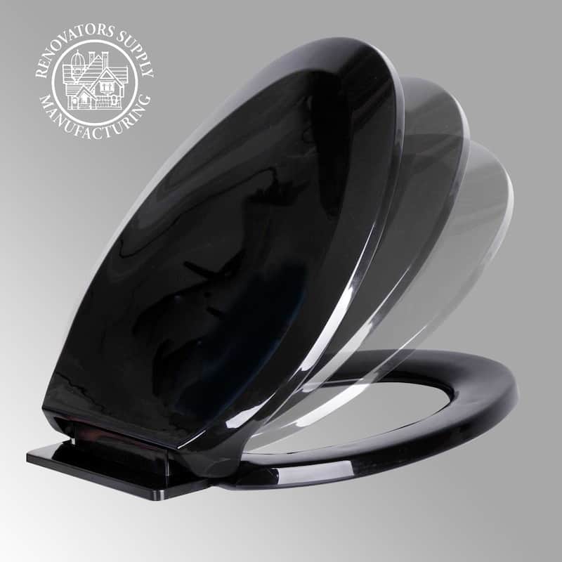 Black Plastic Elongated Toilet Seat Soft Close Easy to Install and Cleanwith Adjustable Mounting Hardware