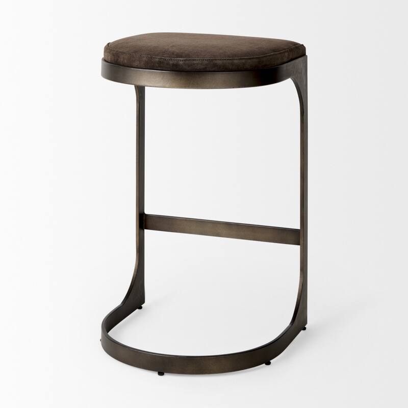 Tyson Black Genuine Leather with Dark Gray Metal Frame Counter Stool