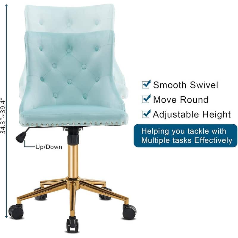 VINGLI Pink Velvet Office Chair with Wheels