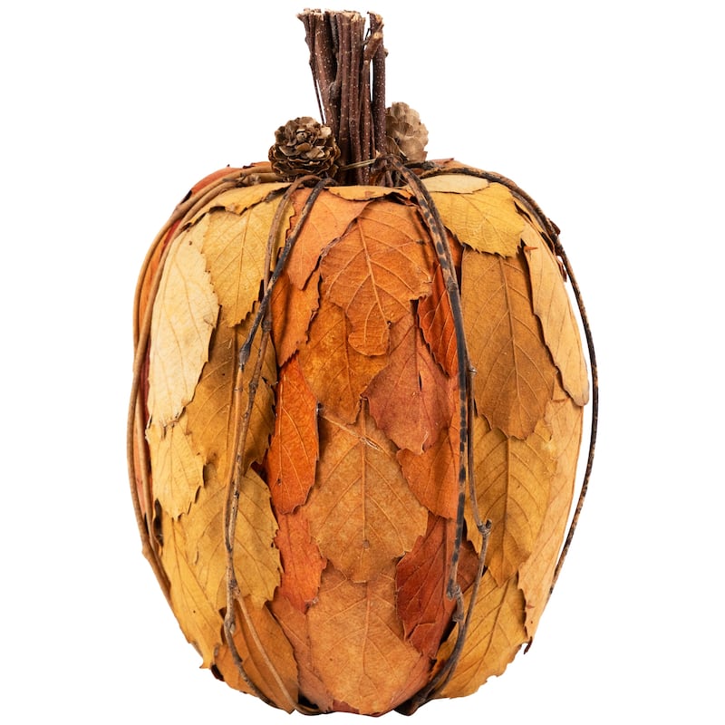 Layered Leaves Fall Harvest Pumpkin with Pinecones Decoration - 9.75"