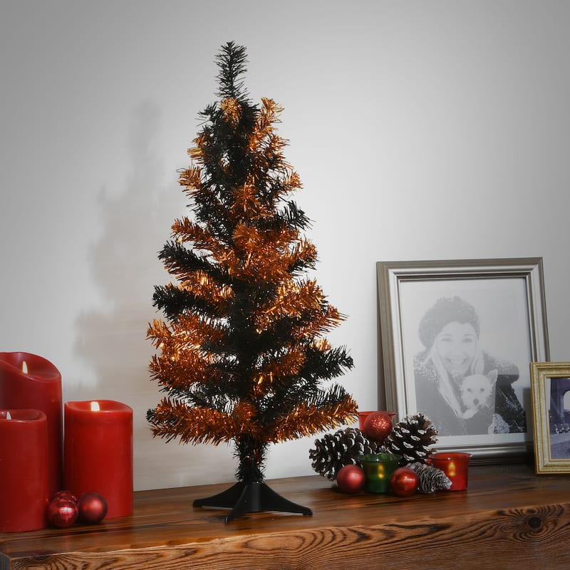National Tree Company Halloween Tinsel Tree, Black, 24 inches