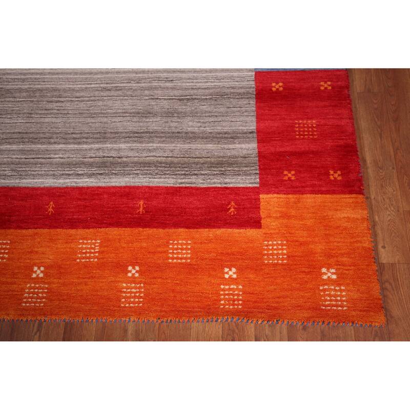 Striped Gabbeh Indian Area Rug Handmade Oriental Beige Wool Carpet - 8'4" x 9'8"