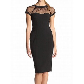 illusion yoke crepe sheath dress