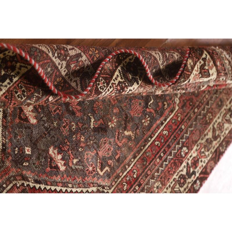 Hand-knotted Qashqai Persian Vintage Area Rug Grey Wool Carpet - 3'9"x 5'6"