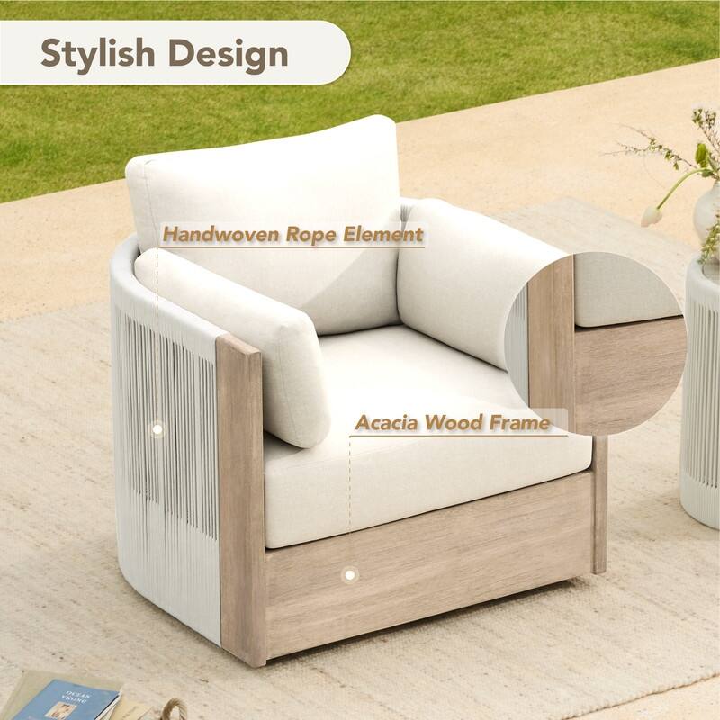 Khloe Modern Swivel Woven Accent Chair with Arm Pillows & Solid Wood Frame for Living Room