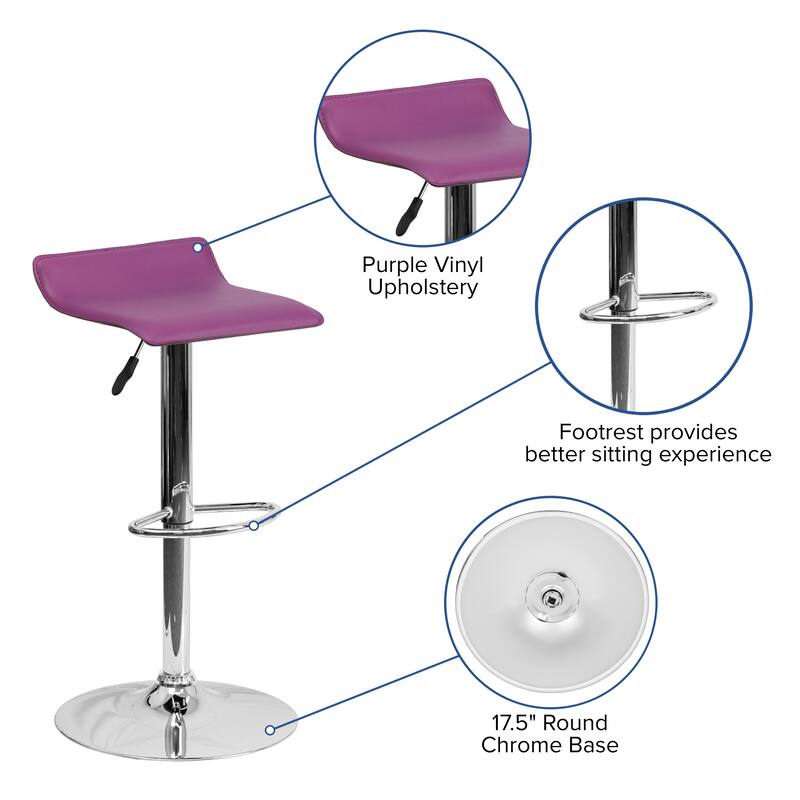 Contemporary Solid Wave Seat Vinyl Adjustable Bar Stool - 15"W x 15"D x 25.5" - 34"H - 15"W x 15"D x 25.5" - 34"H