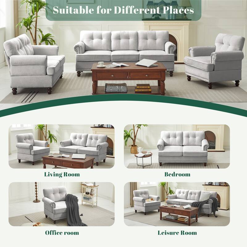 Set of 1 Piece, 3-seat Chenille Sofa with Solid Rubberwood Legs for Living room