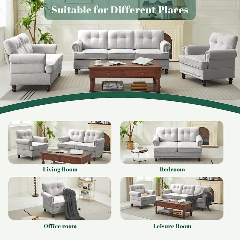 Set of 2 Pieces, A 3-seat Sofa and An Armchair, Chenille Sofa Set for Living Room