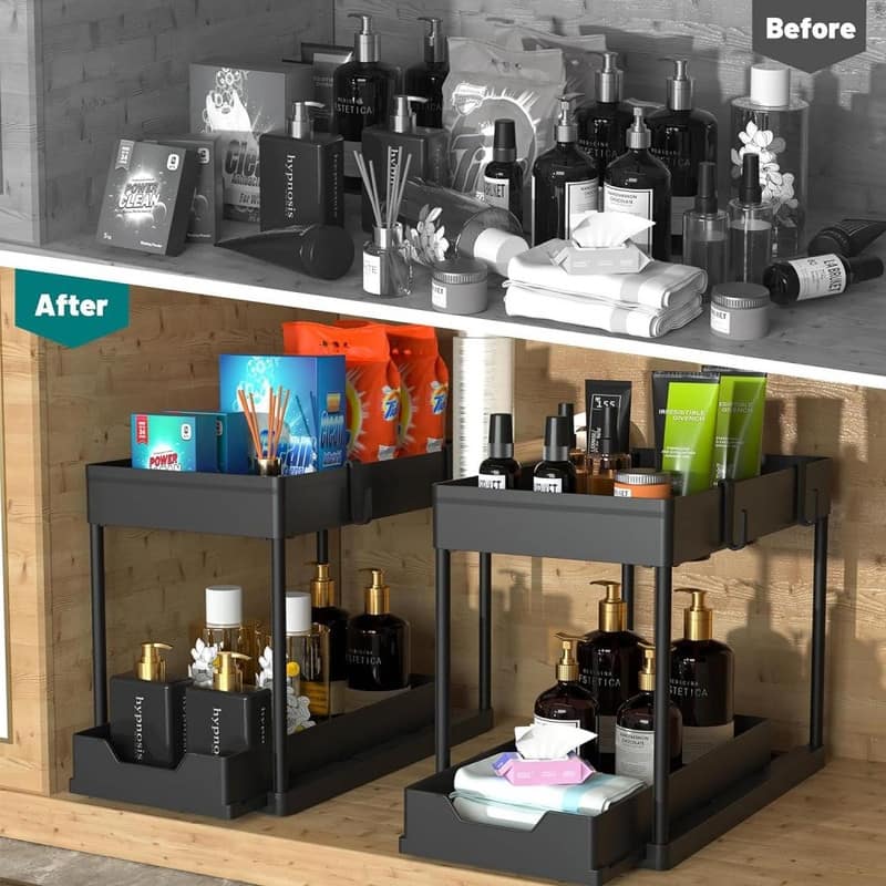 2 Pack Bathroom Cabinet Organizer with Sliding Basket - 2 Pack