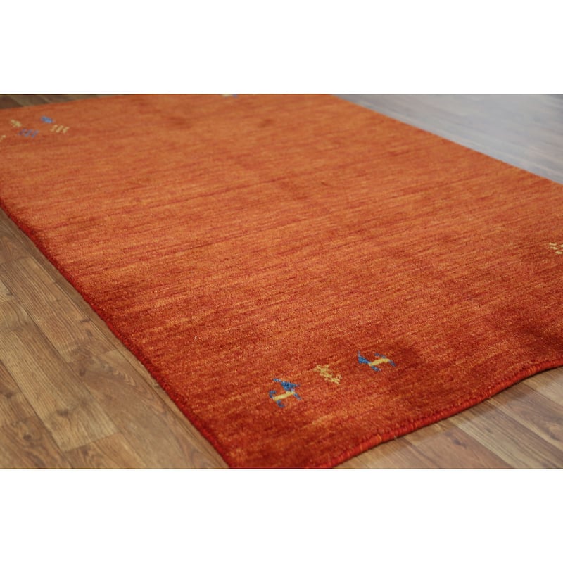 Orange Tribal Gabbeh Indian Rug Handmade Wool Carpet - 4'0" x 5'10" - 4'0" x 5'10" - Orange