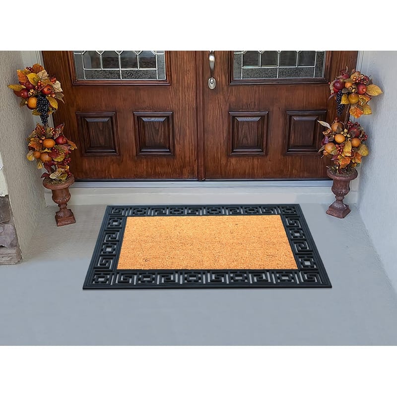 A1HC Rubber Coir Greek Key Border Tray Mat ,Outdoor Doormat 24" X 36"