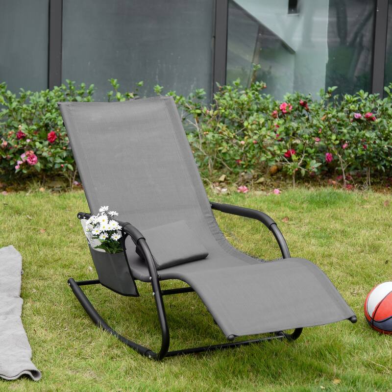 Outsunny Rocking Recliner Seat with Removable Headrest, Breathable Mesh Fabric for Garden and Patio - Black, Grey
