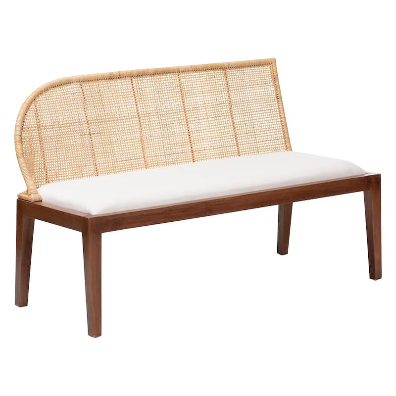 Okinawa 3-Piece Dining Nook Set - L-Shaped Rattan Corner Benches and Solid Wood Table, Boho Coastal Banquette for Dining