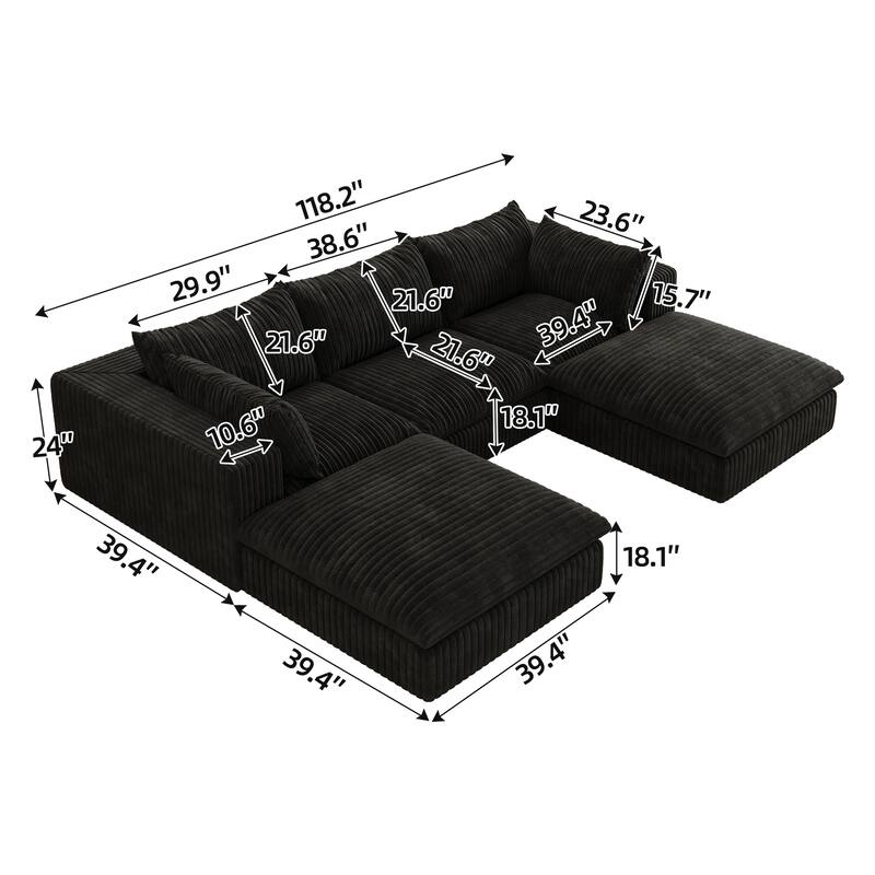 Modular Deep Seat Couch U-shaped Sectional Sofa with Chaise Lounge Corduroy Upholstered Sleeper Sofa Bed with Ottomans