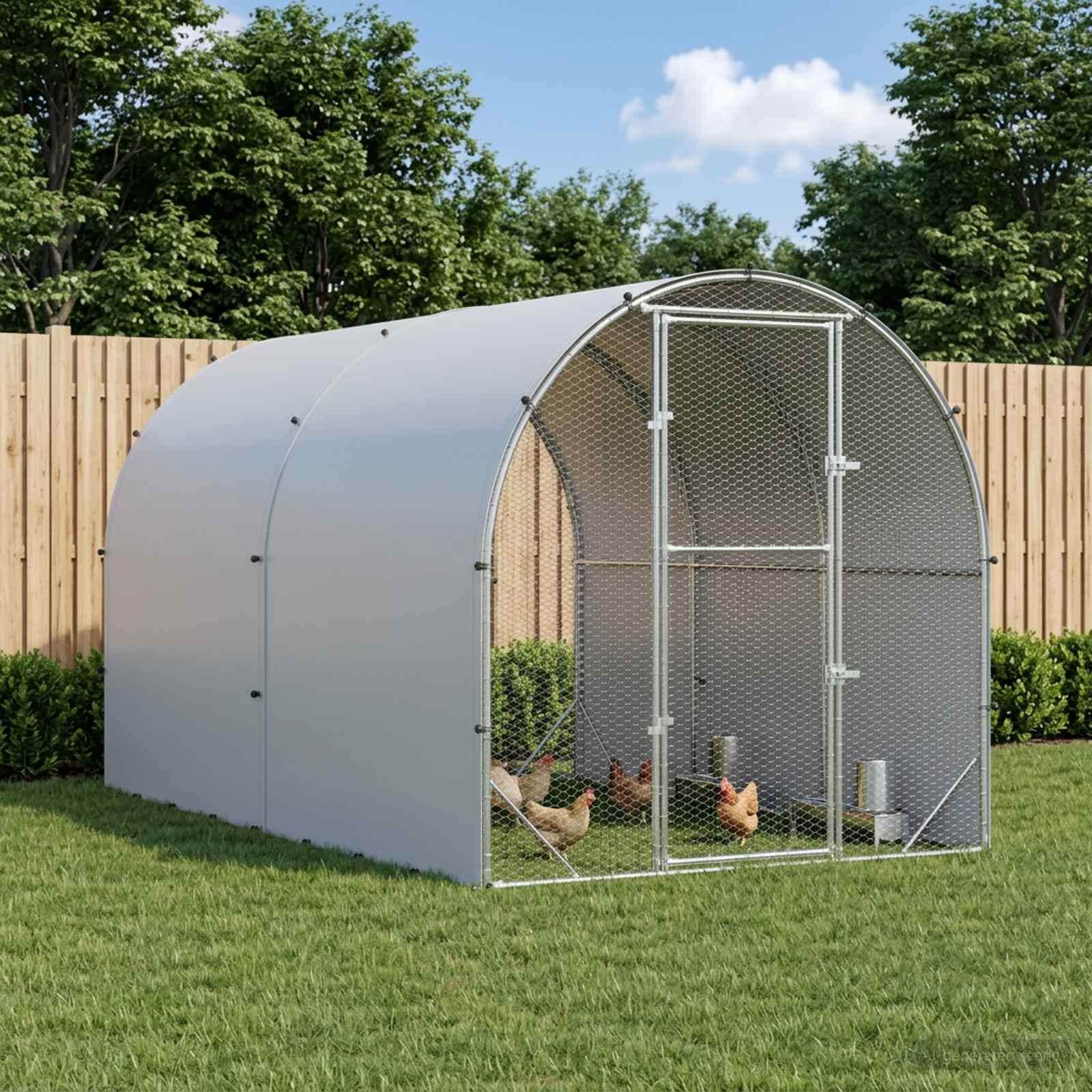 vidaXL Chicken Coop Silver Galvanised Steel Outdoor Habitat Poultry Cage House