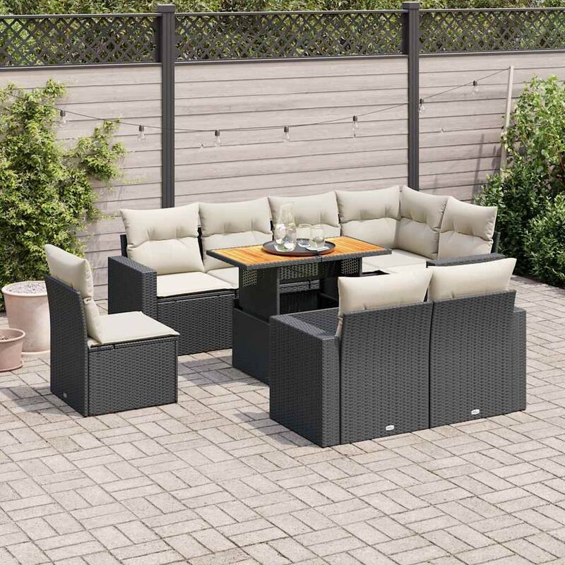 vidaXL Patio Sofa Set with Cushions Modular Lounge Set 9 Piece Poly Rattan - 21.7 x 39.4 x 28.7