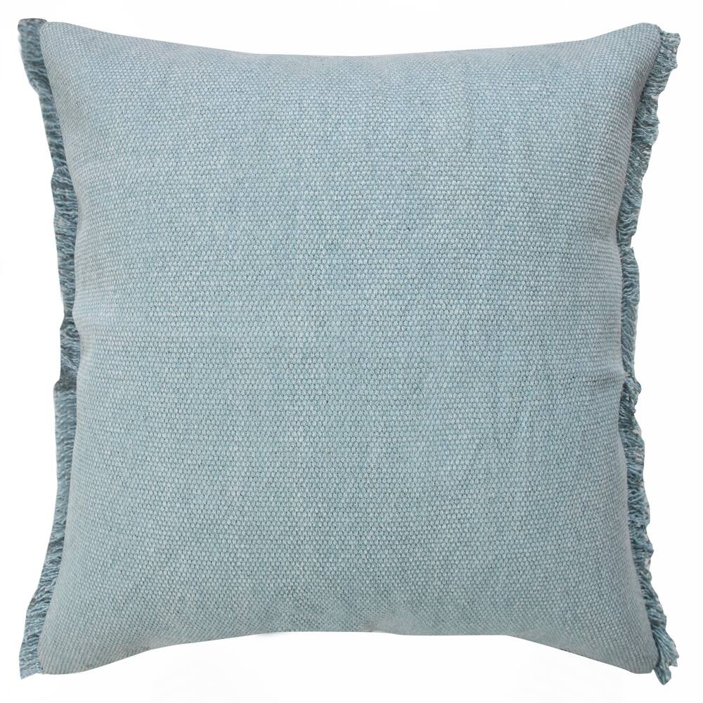 Sevita Light Blue Solid Stonewash Throw Pillow with Fringe