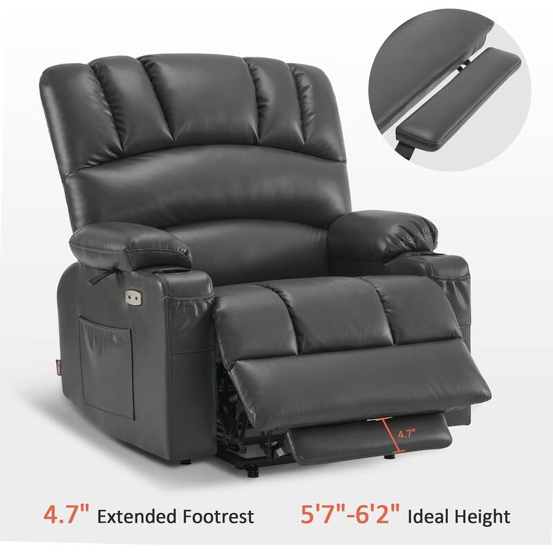 MCombo Large Power Lift Recliner Chair with Massage and Heat, Cup Holders, Side Pockets, Faux Leather R7092 (Large-Wide)