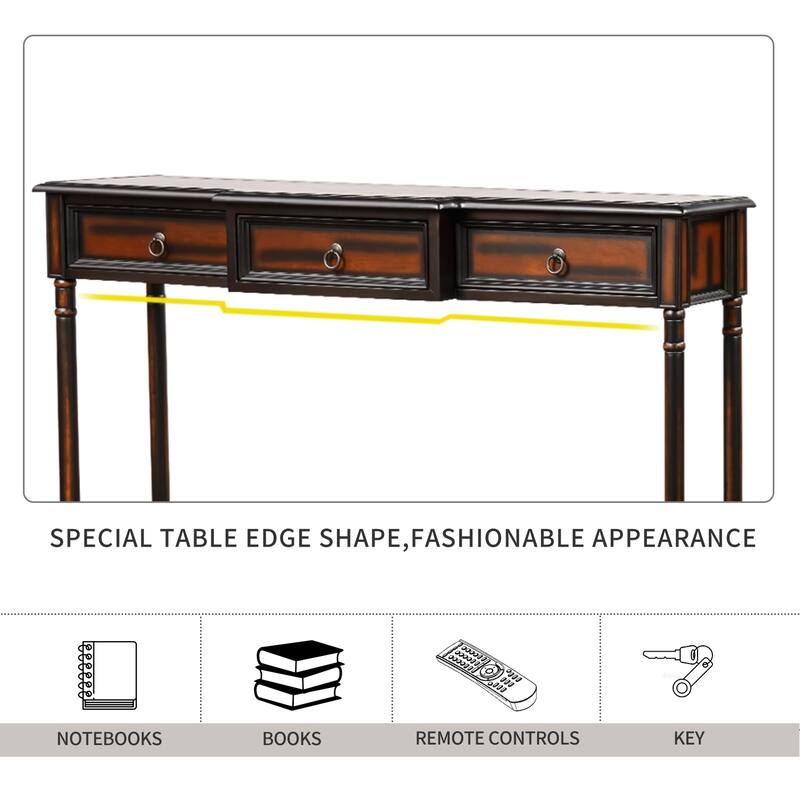 Nestfair Solid Wood Console Table with 3 Drawers and Shelf