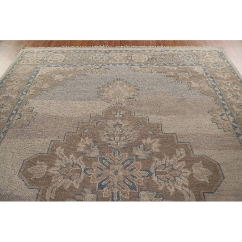 Geometric Oushak Style Area Rug Hand-knotted Wool Carpet - 8'10"x 12'0"