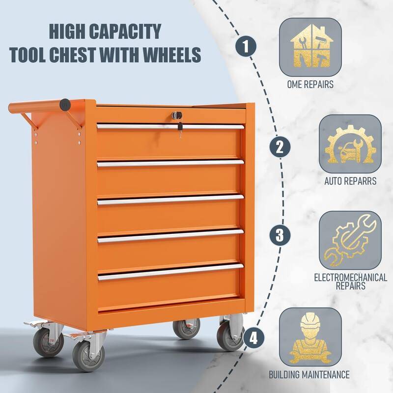 5-Drawer Rolling Tool Chest Storage Cabinet with Wheels