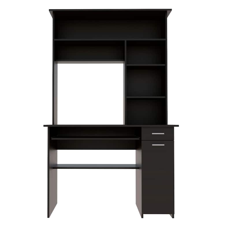 FM Furniture Weston Two Writing Computer Desk, Hutch, Single Drawer and Cabinet, Six Shelves