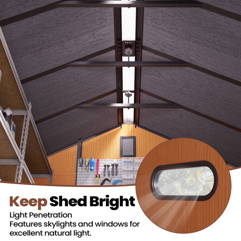 All-Weather Waterproof Lockable Door Resin Outdoor Storage Shed with Window Vent Floor for Patio Furniture and Tools