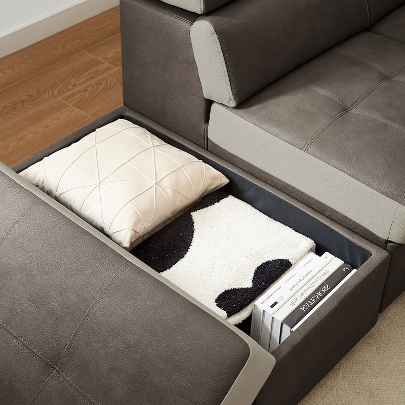 L Shaped Sectional Sofa with Pull Out Bed and Storage Compartment