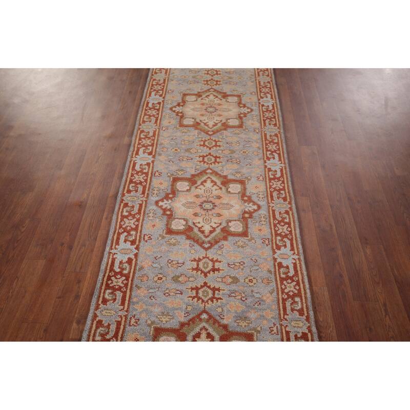 Geometric Kazak Oriental Runner Rug Hand-Knotted Wool Carpet - 2'6"x 10'9"