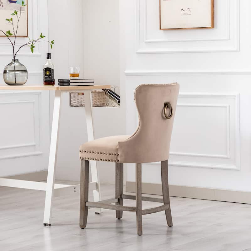 Carter 24" Wingback Tufted Nailhead Counter Stool with Antique Grey Legs