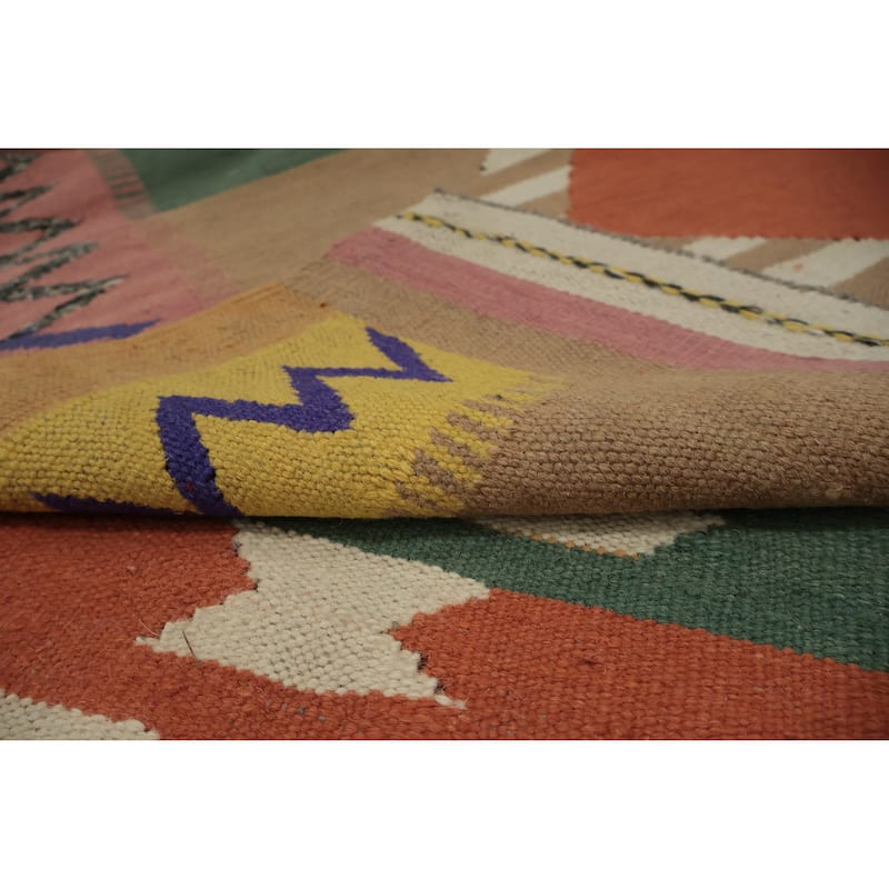 Hand Woven Oriental 100% Wool Carpet Southwestern Modern Multi-Colored Kilim Area Rug - 9' 9'' X 6' 8''