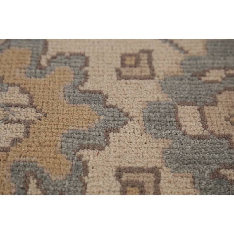 Earth Tone Geometric Oushak Indian Area Rug Handmade Wool Carpet - 9'3" x 11'11"