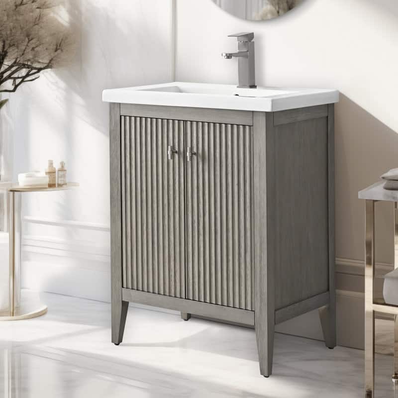 Vanity Art 24" Single Sink Bathroom Vanity Cabinet with Ceramic Top