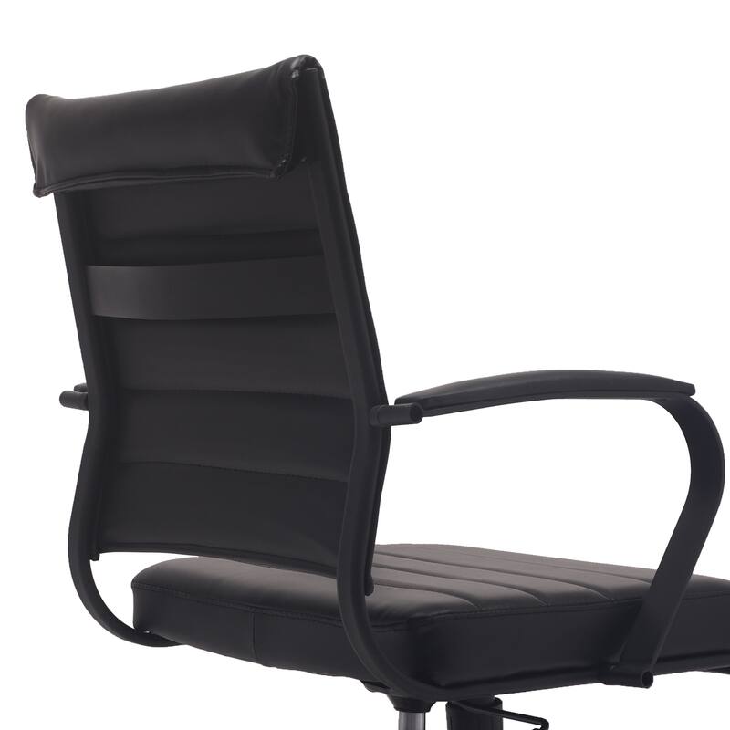 Modern Office Desk Chair Mid Back Ribbed PU Leather Armless Conference Task Chair with Padded Foam Seat, Tan
