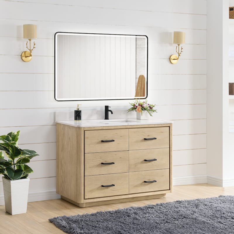 Porto Bath Vanity with White Quartz Stone Top and Mirror