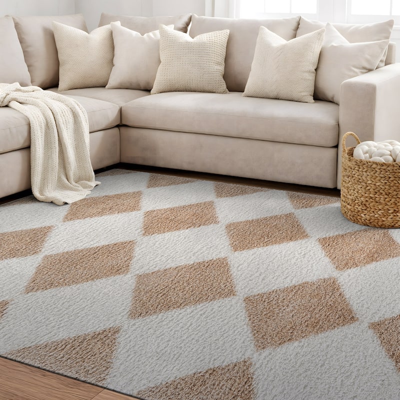 Diamond Wave Shag Rug - Cozy Feel for Living Room, Bedroom, or Entryway - Anthracite Dark Gray - Medium Pile
