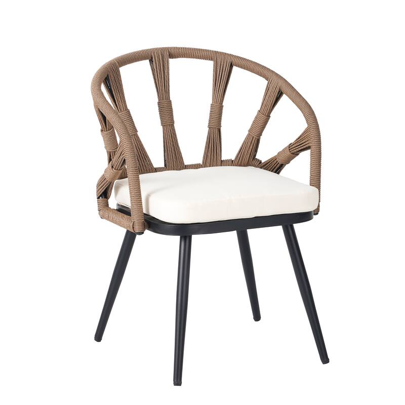 5-Piece Iron Patio Dining Set with Rectangular Table & Rope Cushioned Chairs