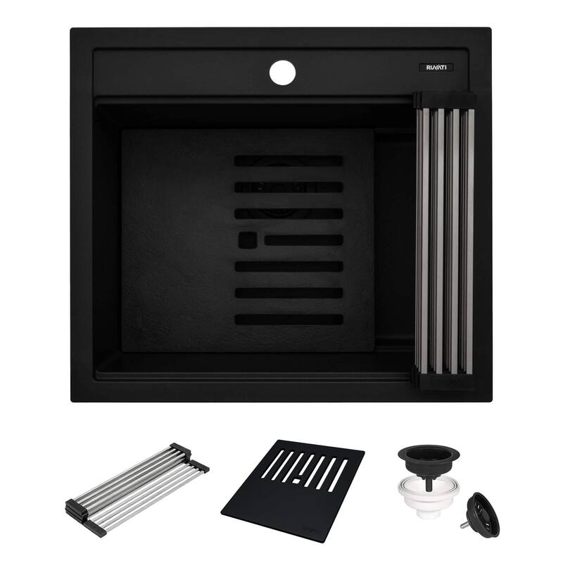 Ruvati 23-inch epiCube Granite Composite Workstation Matte Black Drop-in Bar Prep Sink - RVG1622BK