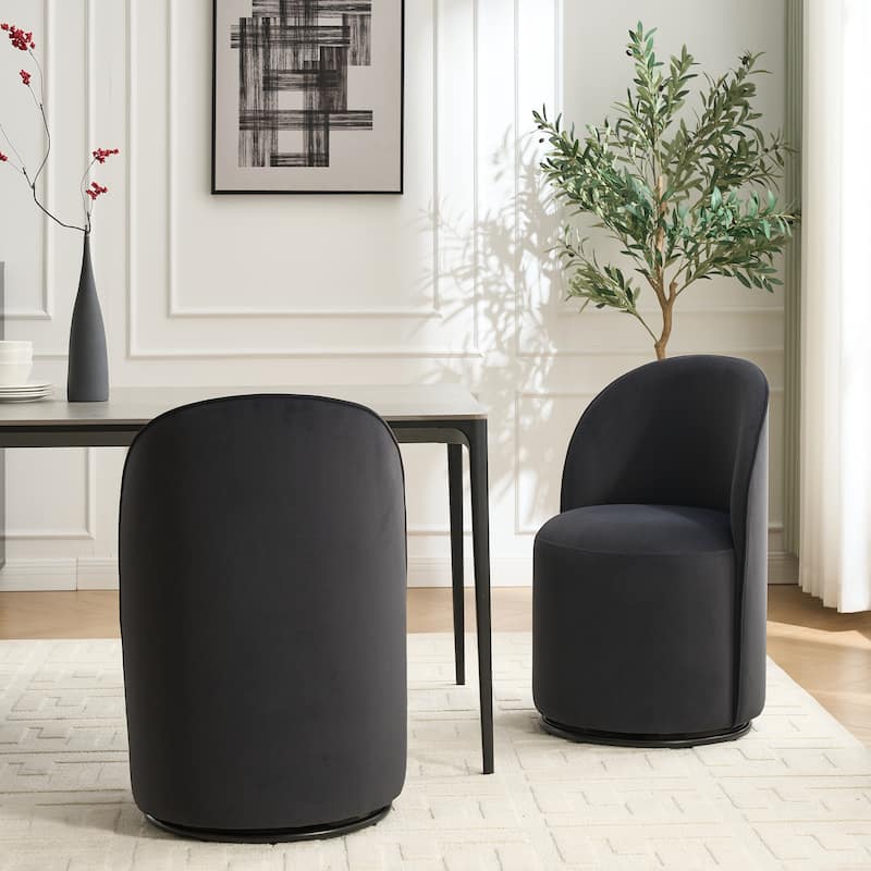 Upholstered Kitchen & Dining Room Barrel Chair, 360 Degree Swivel Comfy Armless Accent Makeup Vanity Side Chair - DARK GREY
